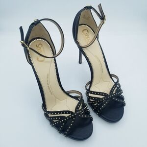Circus by Sam Edelman Angelica Strappy Black Heels with Gold Embellishments NWOT